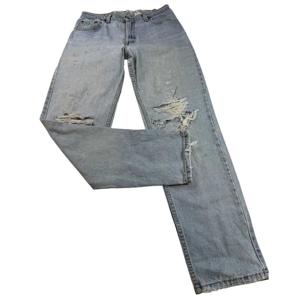 Levi s Cotton Denim Jeans 29x29 Light Wash Distressed 550 Tapered Leg Vintage